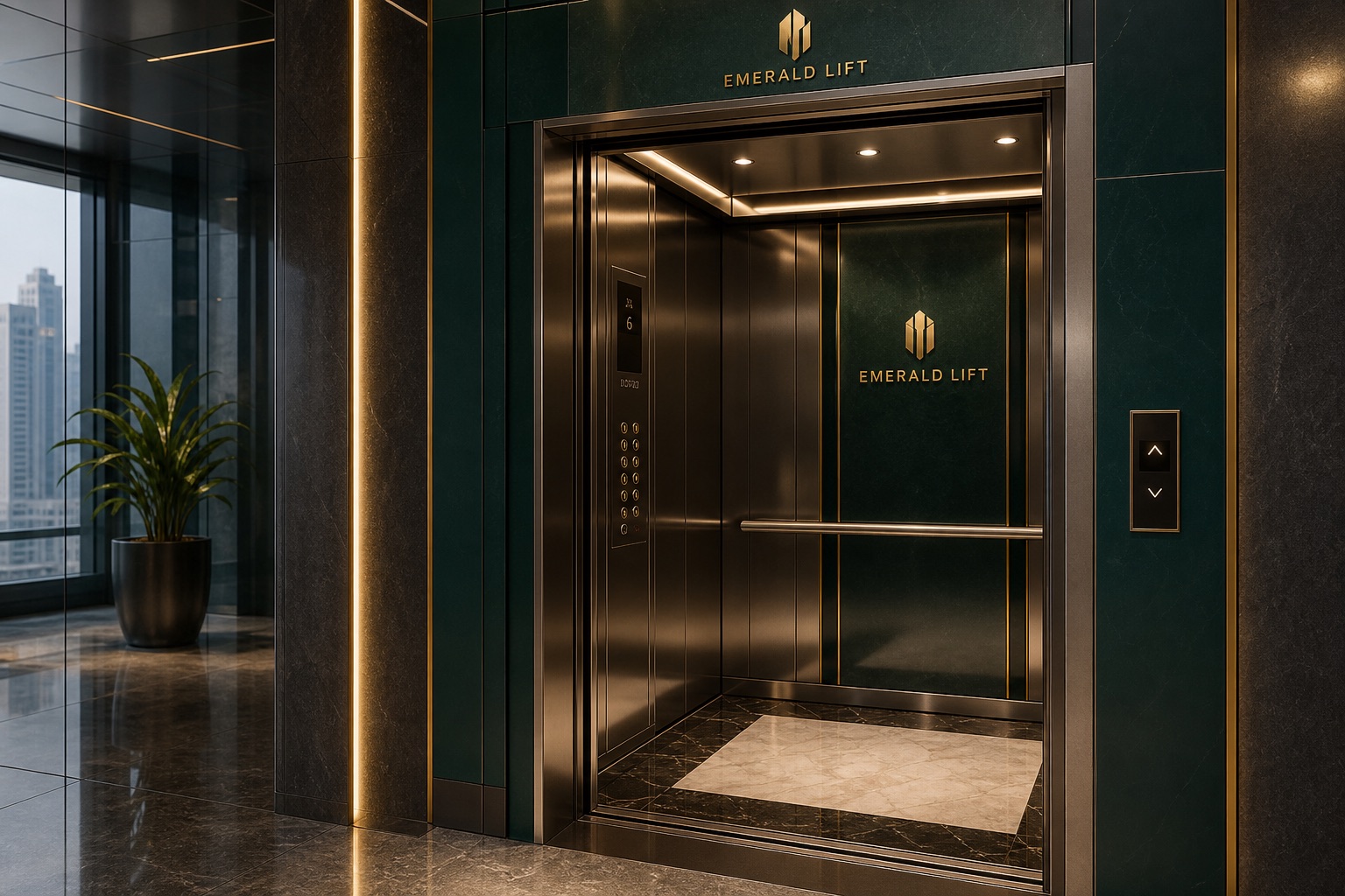 Emerald Lift branded premium elevator cabin