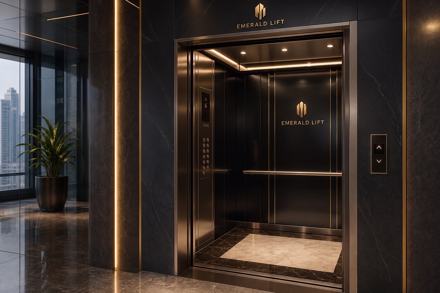 Emerald Lift branded premium elevator cabin